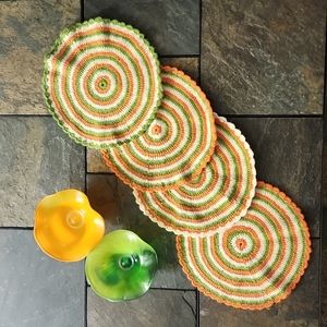 Orange & Green Handmade crochet placemats set of 5